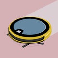 Smart Technologies. Robot vacuum cleaner on white floor. vector illiustration