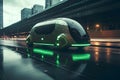 Smart technology concept car on rainy road, AI-generated.