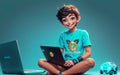 Smart Teen Robot Cheery AI in Casual Outfit with Laptop