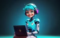 Smart Teen Robot Cheery AI in Casual Outfit with Laptop