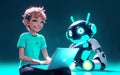 Smart Teen Robot Cheery AI in Casual Outfit with Laptop