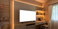 Smart television with white background on tv cabinet.