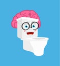 Smart Toilet bowl with brains isolated. lavatory Cartoon Style. toilet brainy Vector Royalty Free Stock Photo