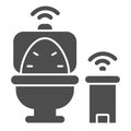 Smart toilet and garbage can solid icon, smart home symbol, remote control house technology vector sign on white