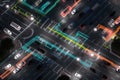 smart traffic light system, with cars moving through intersection in smooth and orderly fashion