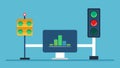 Smart Traffic Lights An illustration of a traffic light with a screen displaying realtime data changing colors