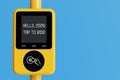Smart Transport Concept. Yellow Contactless Bus Ticket Validator Displaying Welcome Message For 2026. 3d Rendering Royalty Free Stock Photo