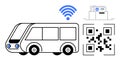 Smart Transportation Concept with Bus, QR Code, and Wireless Connectivity Symbol Royalty Free Stock Photo
