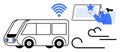 Smart Public Transport Concept with Bus, Wireless Connectivity, and Online Service Interaction Royalty Free Stock Photo