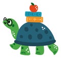 Smart turtle character with books. Cute animal student