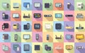 Smart TV box icons set flat vector. Cable device