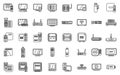 Smart TV box icons set outline vector. Cable device