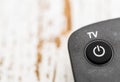 Smart tv remote control with power button. Concept of entertainment, fun, news. Royalty Free Stock Photo
