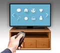 Smart tv UHD 4K controled by remote control.