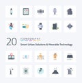 20 Smart Urban Solutions And Wearable Technology Flat Color icon Pack like brain sousveillance safety science data