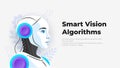 Smart Vision Algorithms Illustration. Female AI Robot Portrait, Neural Recognition, Machine Learning Optics, Futuristic Technology Royalty Free Stock Photo
