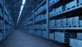 Smart warehouse. Automatic stock storage, modern distribution building