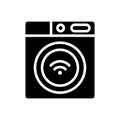 Smart washing machine black glyph icon