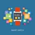 Smart watch with application icons. Vector illustration in flat style Royalty Free Stock Photo