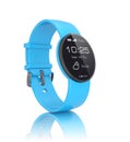 Smart watch with blue watch band on white background