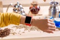 Smart watch with coffee stuff Royalty Free Stock Photo