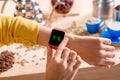 Smart watch with coffee stuff Royalty Free Stock Photo