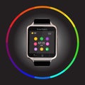Smart Watch device display with app icons. Isolated on dark background. Royalty Free Stock Photo