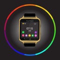 Smart Watch device display with app icons. Isolated on dark background. Royalty Free Stock Photo