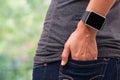 Smart watch with empty screen on woman's wrist Royalty Free Stock Photo