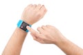 Smart watch with fitness app on male hands