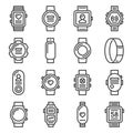 Smart Watch and Fitness Bracelet Icons Set on White Background. Line Style Vector Royalty Free Stock Photo