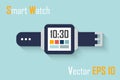 Smart Watch ( flat design ) and blue background