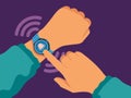 Smart watch gesture concept. Modern smartwatch with touch screen, wristwatch with wireless connection and internet