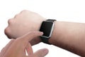 Smart watch on hand with blank screen for mockup