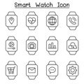 Smart watch icon set in thin line style Royalty Free Stock Photo