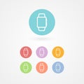 Smart watch icon set. White outline circles. Vector illustration, flat design Royalty Free Stock Photo