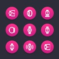 Smart watch icons set, wearable devices, gadgets