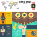 Smart watch infographics set, vector elements for smartwatch menu and app design in infographics