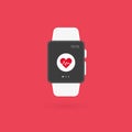 Smart watch isolated. Heartbeat icon. Vector illustration, flat design