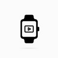 Smart watch line icon. Online video player icon on watch screen. Media player on watch. Vector on isolated transparent background Royalty Free Stock Photo