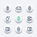 Smart watch line icons, wearable device, gadgets