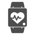 Smart watch line and solid icon. Fitness tracker with heart beat monitor symbol, outline style pictogram on white Royalty Free Stock Photo