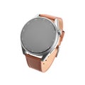 Smart watch with in metal case with brown leather strap. Royalty Free Stock Photo