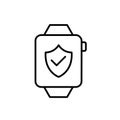 Smart watch with security shield on it. Checkmark symbol for data protection and encryption. Secure tracking