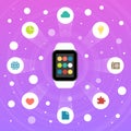 Smart Watch Vector Flat Design Icon with apps icons