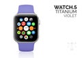 Smart watch with violet strap realistic vector illustration