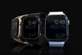 3 smart watches - Apple Watch 4, all colors, on black Royalty Free Stock Photo