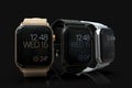 3 smart watches - Apple Watch 4, all colors, on black Royalty Free Stock Photo