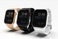 3 smart watches - Apple Watch 4, all colors, on white