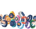 Smart Watches Seamless Pattern, Stylish Horizontal Border, Frame Or Wallpaper Design Showcasing Array Of Smart Gadgets